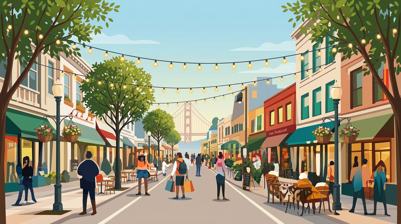 A thriving downtown San Francisco shopping street